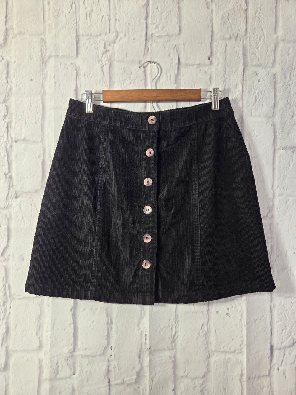 Japna Large Black Corduroy 100% Cotton Button Front A-line Mini Skirt